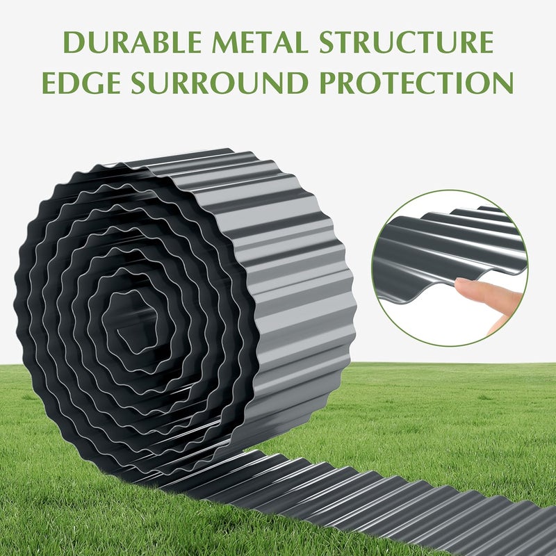 RRG Metal Garden Edging Border, Corrugated Steel Landscaping, DIY for Lawn (Black, 8 Inch x 20FT) - Image 3